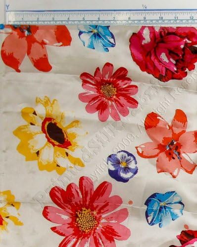Red or ivory color daisy floral print designer silk charmeuse fabric by the yard