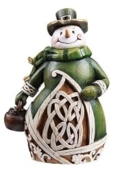 Celtic Charm Carved Woodcut-Style Irish Snowman Christmas Figure