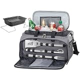 Buccaneer Black/Silver Insulated Cooler Tote With Three Piece BBQ Tools And Grill Inside Tote
