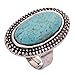Yazilind Rimous Oval Turquoise Tibetan Silver Striking Simplicity Adjustable Ring