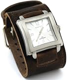 Nemesis #BIN025S Men's Square Premium Wide Leather Cuff Band Watch