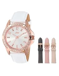 JBW Womens J6278-setC Rose Gold, Swarovski Crystal, Diamond, and White Leather Watch Set with Three Interchangeable Straps