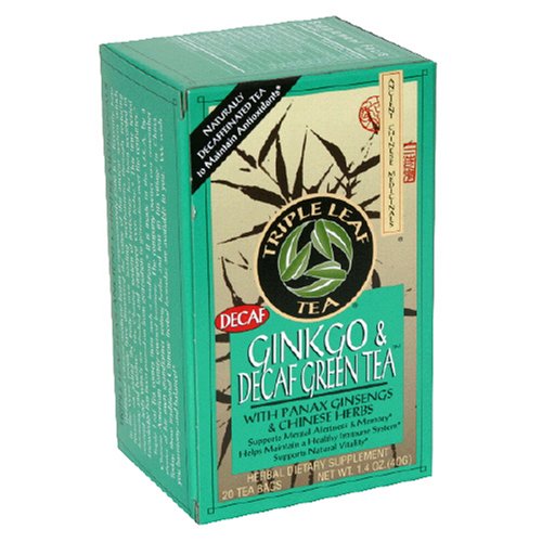 Triple Leaf Tea, Tea Bags, Ginkgo & Decaf Green Tea with Panax Ginsengs & Chinese... by Decaf Teas