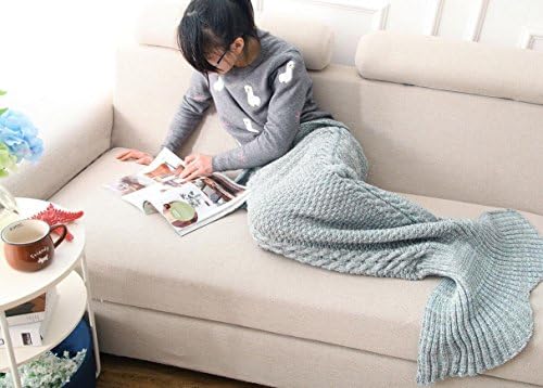 BTOZ Handmade Mermaid Tail Blanket for Adults,Warm Sofa Quilt Living room blanket for Adults and Kids 190cmX90cm（74.8 inch x35.4 inch ) (Light Green)