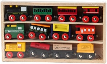 Omni Wooden Toys Wooden Engines and Train Cars Collection Set, 12 Piece