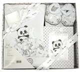 'Munch Munch' Panda Baby's Body Suit, Hat, Bootees & Photo Album 4 Pce Gift Set (0-3 Months) (White)