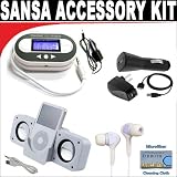 513Kqs475TL. SL160  Digital 203 Channel FM Transmitter with LCD Screen + White portable folding Speaker + White mini soft Earbuds + 3 in 1 Charging kit for SanDisk Sansa Fuze, View, Clip and other Sansa MP3 Players + DBROTH Microfiber Cleaning Cloth