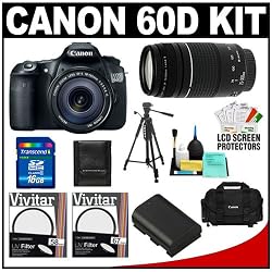 Canon EOS 60D Digital SLR Camera Body with EF-S 18-135mm IS Lens & 75-300mm III Lens + 16GB Card + Battery + Case + Tripod + Accessory Kit