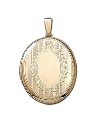 Solid 14k Yellow Gold XL Oval Crest Picture Locket 1 inch x 1-1/4 inch in Solid 14K Yellow Gold