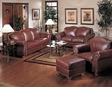 3PCs 100% Italian Leather Traditional Nailhead Trim Sofa, Chairs, and Ottoman Set