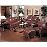 3PCs 100% Italian Leather Traditional Nailhead Trim Sofa, Chairs, and Ottoman Set