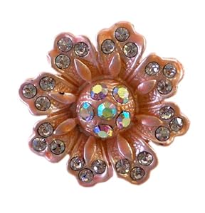 Pink Flower Pin With Cubic Zirconia Gemstones - Pink Powder Coated Fashion Br...