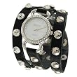 Geneva Designer Inspired Leather Wrap Watch Black-Silver