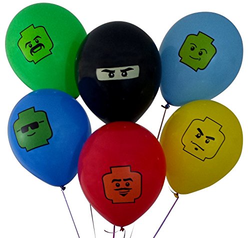 12" Party Balloons for Lego-Inspired Party, 6 Colors, 6 Fun Characters! 24 Balloons Total - Great Supplement to Your Lego Party Supplies. Fill Your Lego-Themed Party With Bright Color and Fun!