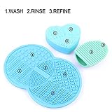 ESARORA Makeup Brush Cleaning Mat, Makeup Brush Cleaner Set of 3 Mini Cosmetic Brush Cleaner Mat Portable Washing Tools (blue)