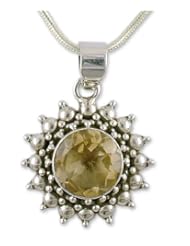 Citrine pendant necklace, Star - Citrine Necklace Artisan Sterling Silver Jewelry from India