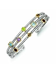 Sterling Silver with 14k Gold 1.74tw Gemstone Cuff Bracelet - Antique Boutique - Vintage Style - Jewelry