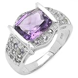 14K White Gold Plated 2.80 ct. t.w. Amethyst and Tanzanite Ring in Sterling Silver