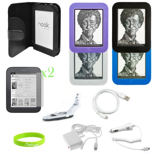 CrazyOnDigital Black Leather Case Cover, Skin Cases Covers with Charger and Screen Protector For Nook Simple Touch (12-item). CrazyOnDigital Retail Package