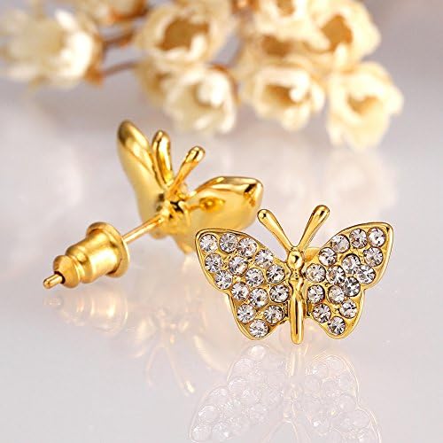 Women Rhinestone Stud Earrings Fashion Butterfly Earrings for Girls WA000775 (24K Yellow Gold Plated)