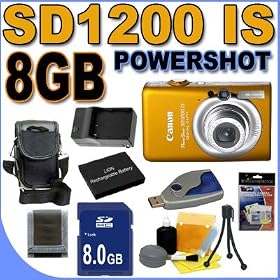 Canon PowerShot SD1200IS 10MP Digital Camera with 3x Optical Image Stabilized Zoom (Orange) 8GB BP6L Battery BigVALUEInc Accessory Saver Bundle