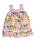 Hula Bay - Infant Baby Girls Hand Crochette Trimmed Printed Rayon Sundress, Pink, Blue, Green