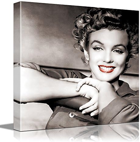 Eden Art - Framed Retro Black and Grey Design Elegant Smiling Marilyn Monroe Pictures Photo Prints on Canvas Wall Decor Painting, High Giclee Living Room Walls Decor Decorations (16x16inches)