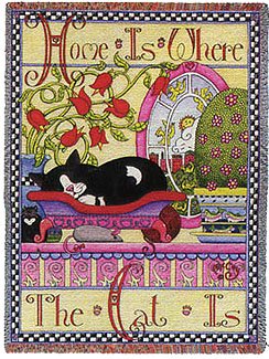 Home is Where the Cat Is Cotton Tapestry Throw Blanket Rug Afghan New Gift