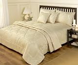 6 PIECE JACQUARD GOLD BEDDING - DOUBLE DUVET SET & BEDSPREAD THROW