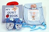 布絵本MY  QUIET  BOOK ブルーストライプ&ベビーズリュック　ベア&バルーン　　おまけ付きラトル入りルームシューズ  お出かけギフトセット