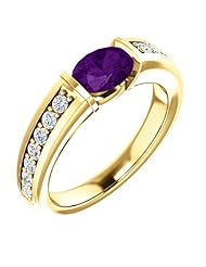 10K Yellow Gold 7.00x5.00mm Oval Cut Amethyst and Diamond Ring -- LIFETIME WARRANTY