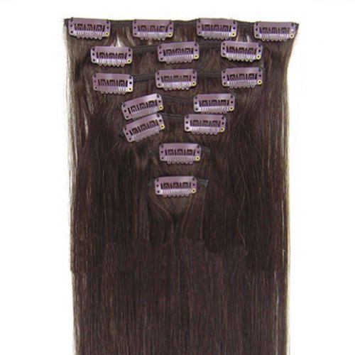 SEXYHER Fashion Dark Brown 100% Human Hair Clip In Human Hair Extensions With Multiple Sizes Available Straight hair 2#