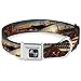 Buckle Down Seatbelt Buckle Dog Collar - Surfboard Cali Scenes/US Flag Stacked Brown - 1.5