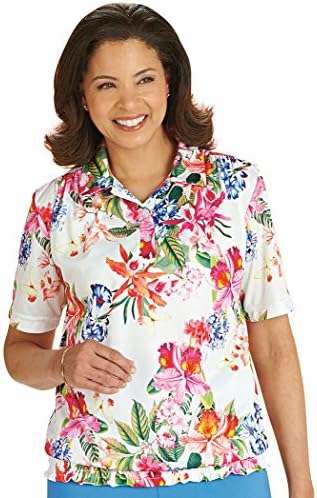 AmeriMark Women's Banded Bottom Print Top XL (18-20) / White Floral