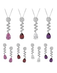 Alexandria Collection Sterling Silver Pear Cut Cubic Zirconia Necklace and Earring Set