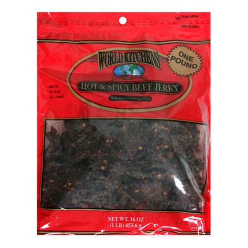 World Kitchens Hot and Spicy Beef Jerky, 16-Ounce Bags (Pack of 2) by World Kitchens