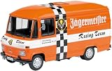 Schuco 450357500 - Mercedes-Benz L 408 J&auml;germeister, Racing Team, Kastenwagen mit Hochdach, Limited Edition 1.500 St&uuml;ck, 1:43, orange