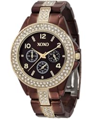 XOXO Womens XO5455 Rhinestone Accent Chocolate Brown Analog Bracelet Watch