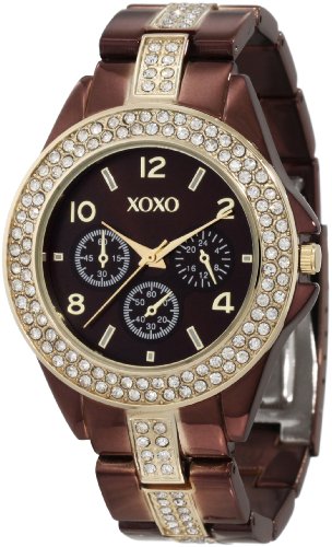 XOXO Womens XO5455 Rhinestone Accent Chocolate Brown Analog Bracelet Watch