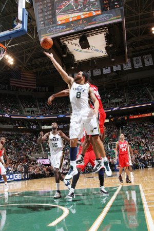 New Jersey Nets v Utah Jazz: Deron Williams and Stephen Graham Photographic Poster Print by Melissa Majchrzak, 28x42