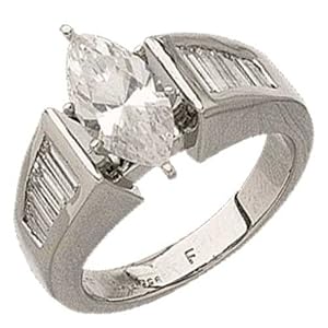 Platinum Marquise Cut Semi-Mount Diamond Engagement Ring (Center stone is not included)