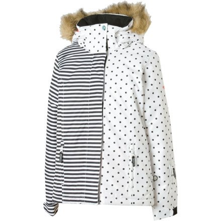 Roxy Jet Ski Girl Jacket - Girls' Black Stripes and Dots, 10