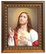 Sacred Heart of Jesus in Wood Frame with Golden Trim, 11.25" x 13.25" - MADE IN ITALY