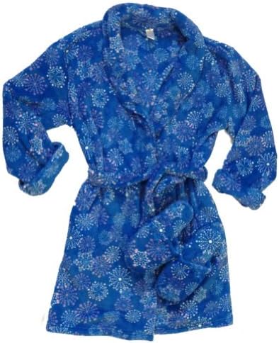 Covington Womens Soft Plush Robe & Slippers Set Short Blue Sunburst House Coat