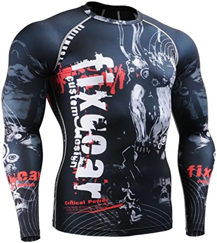 Fixgear Mens Womens MMA Running Printed Compression Shirt Long sleeve Top Xxl