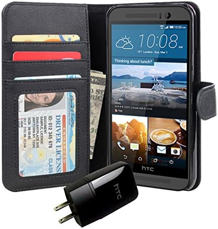 Jumbl Slim Leather Wallet Case for HTC ONE M9 - Inner Hardshell Case Offers Enhanced Protection + OEM HTC Charger - Black