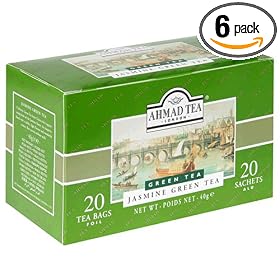 Ahmad Tea Jasmine Green Tea, Tea Bags, 20-Count Boxes (Pack of 6)
