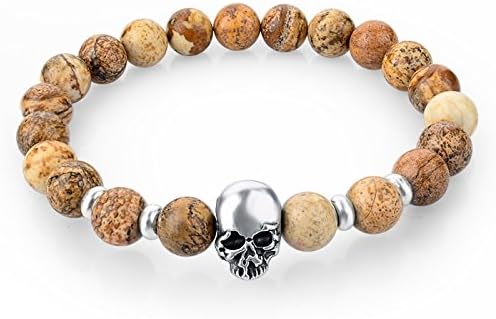Fashion 8MM Beaded Black Natural Stone beads Skull Elastic Bracelets for Men and Women Tiger Eye Bracelets SBR150172 (SKBR031)