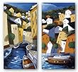 The Docks and Ristorante Set by Miguel Freitas 12"x24" Art Print Poster