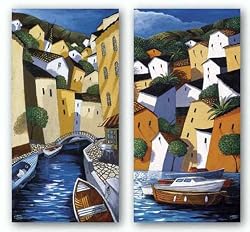 The Docks and Ristorante Set by Miguel Freitas 12"x24" Art Print Poster